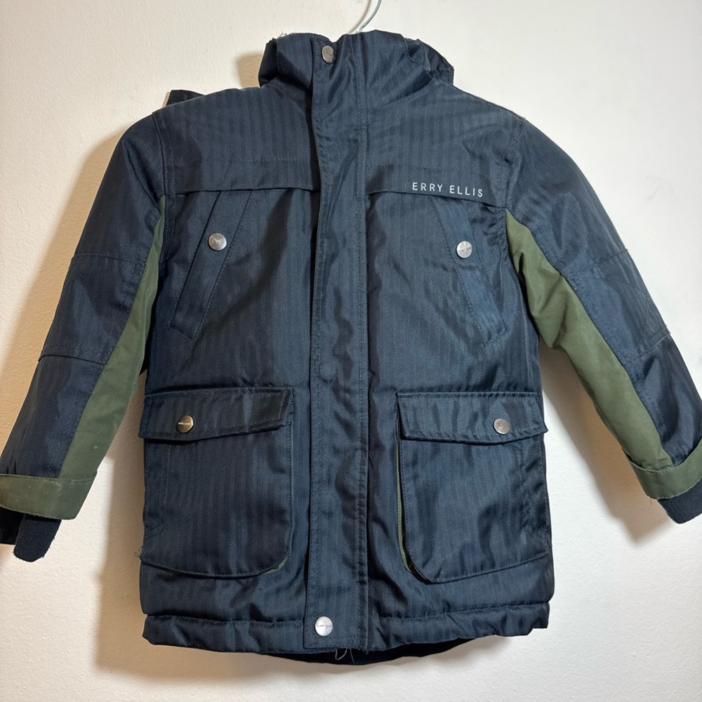 Perry Ellis Kids' Boys Sz 5 Navy and Green Hooded Jacket EUC